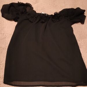 Ann Taylor Black Off-Shoulder Ruffle-Neck Blouse